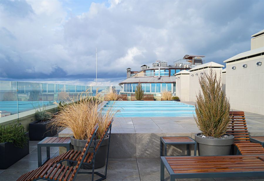 Hotel rooftop terrace with pool
